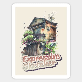 Japanese Flower House Expressive Magnet